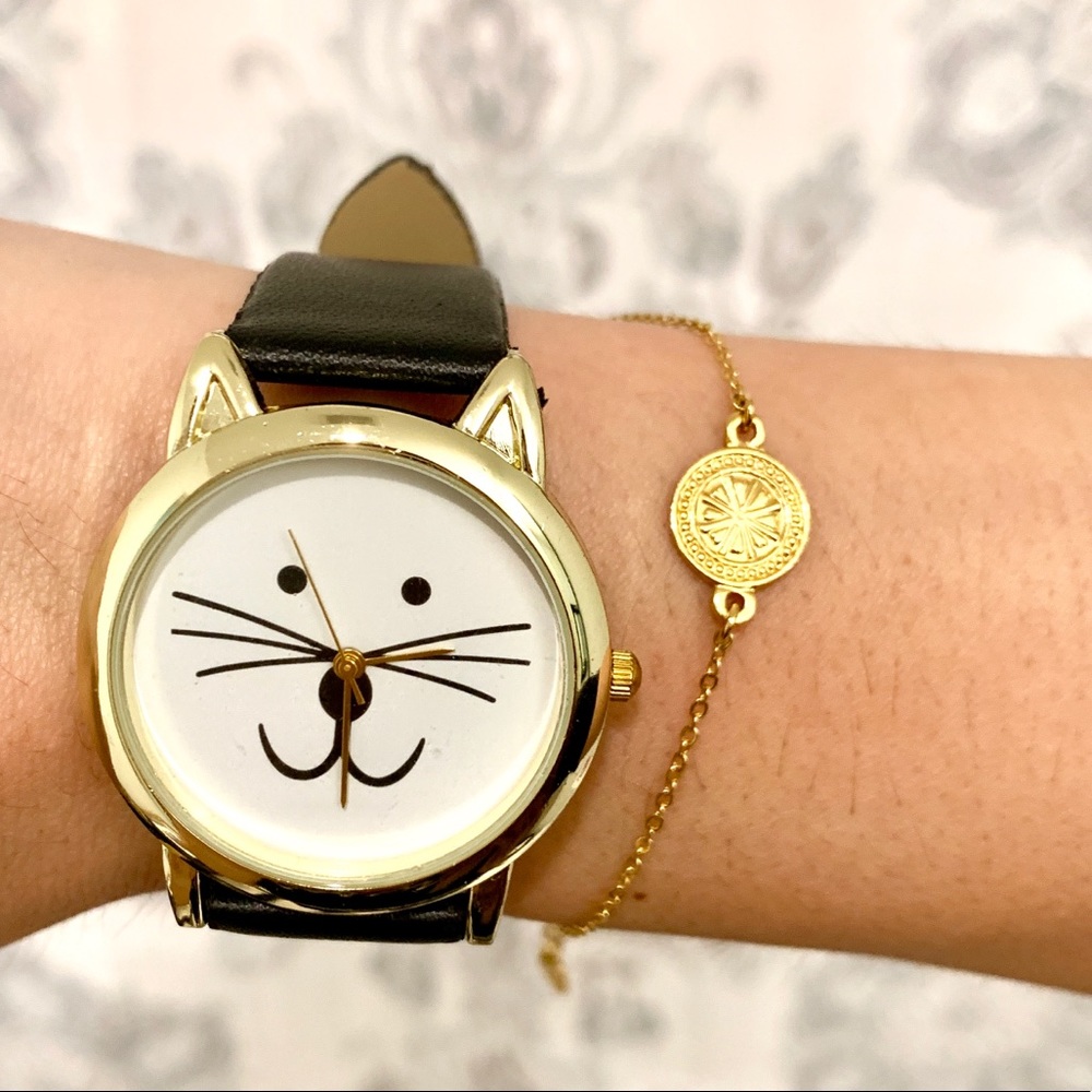Meowingtons Leather Strap Cat Watch